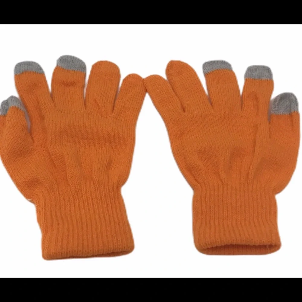 Orange Touch Screen Knit Gloves